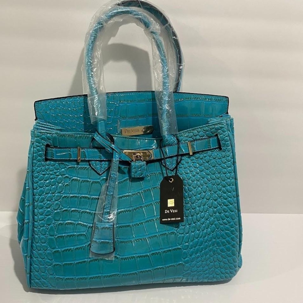Beautiful Large De Vesi Faux Leather Crocodile Handbag Vegan Hand Bag NWT - Picture 9 of 16